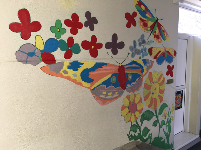 Butterfly and flower mural